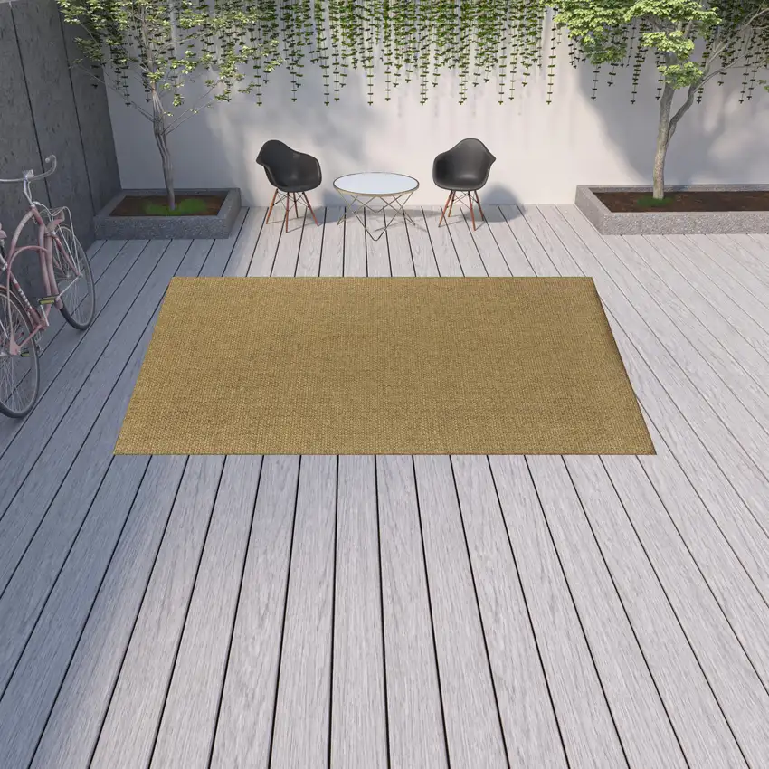 9'x13' Solid Tan Indoor Outdoor Area Rug Photo 10