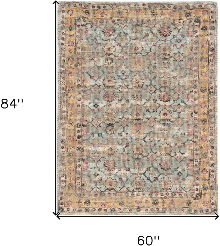 5'X7' Spa Green Hand Woven Floral Traditional Indoor Area Rug Photo 5