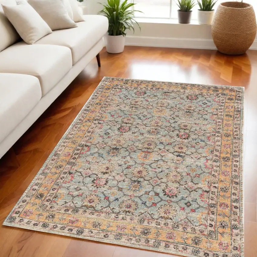5'X7' Spa Green Hand Woven Floral Traditional Indoor Area Rug Photo 2