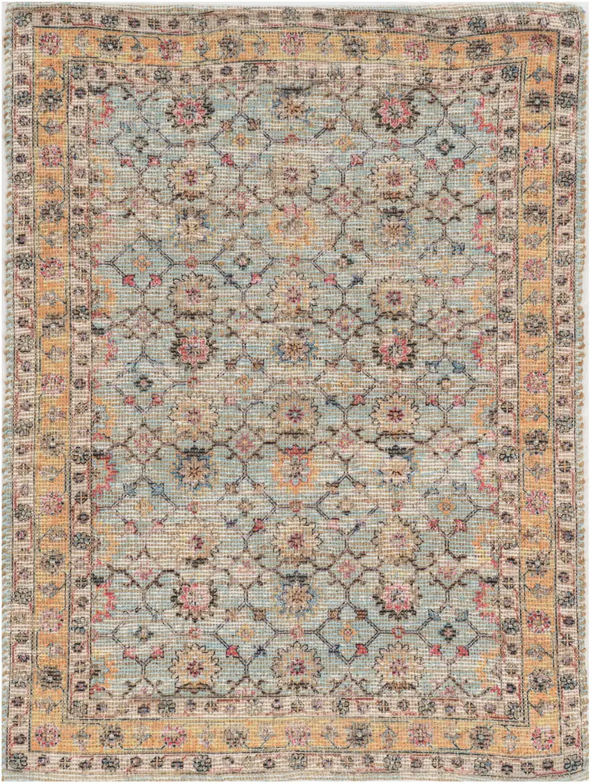 5'X7' Spa Green Hand Woven Floral Traditional Indoor Area Rug Photo 1