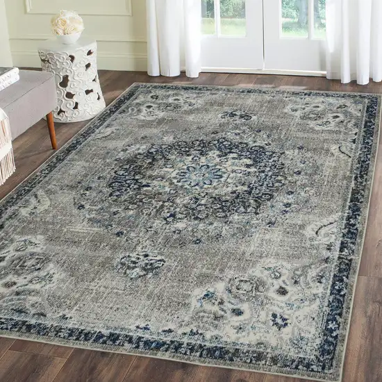 2' x 3' Teal Blue Medallion Power Loom Area Rug Photo 5
