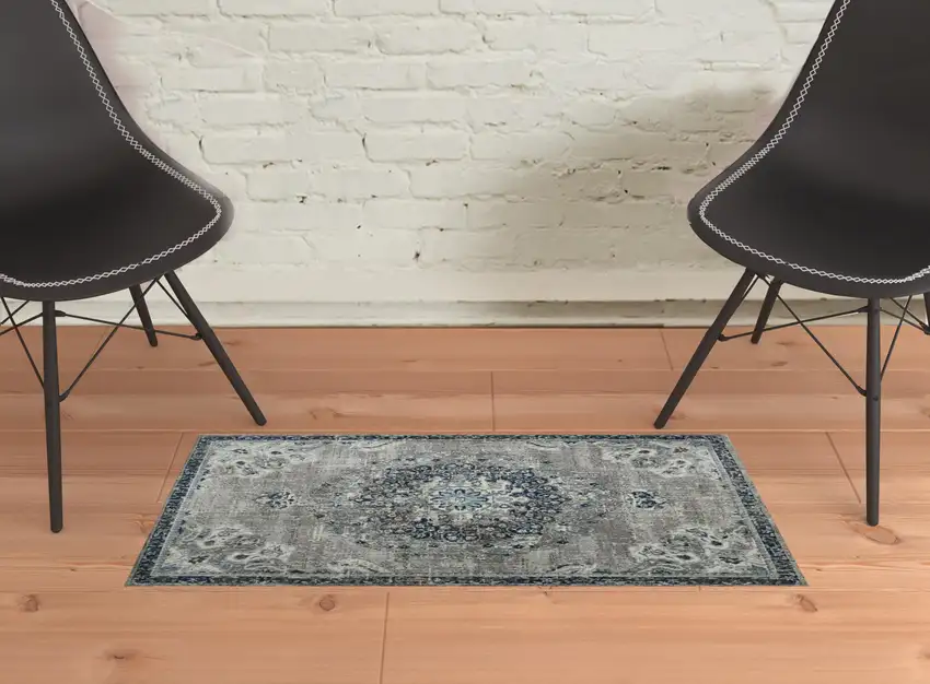 2' x 3' Teal Blue Medallion Power Loom Area Rug Photo 2
