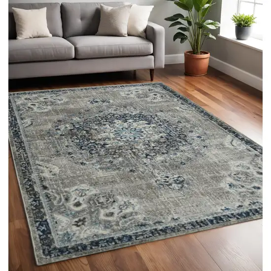 Teal Gray And Ivory Area Rug Photo 1