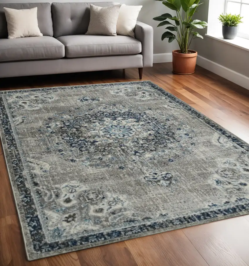 Teal Gray And Ivory Area Rug Photo 1
