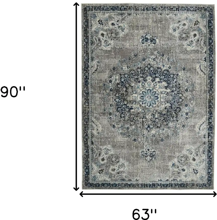 5' x 7' Teal Blue Medallion Power Loom Area Rug Photo 6