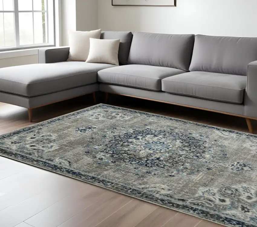 Teal Blue Medallion Power Loom Area Rug Photo 1