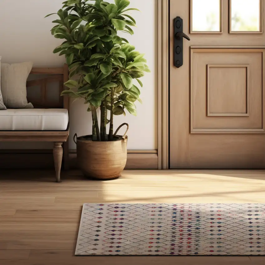 3' x 5' White Modern Geometric Grid Area Rug Photo 4