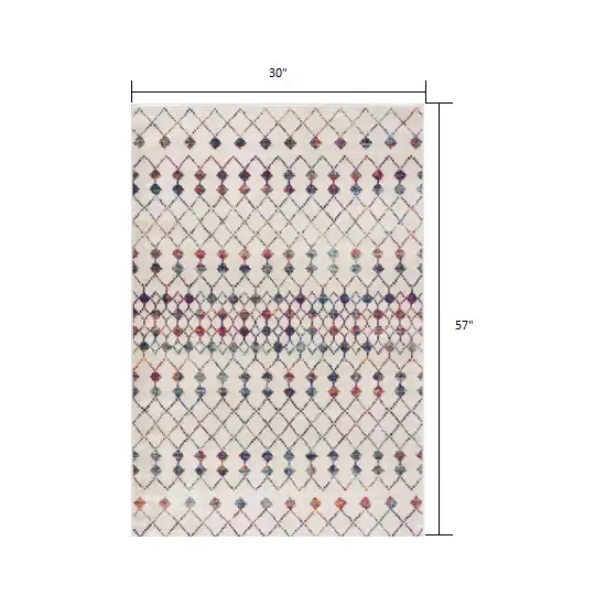 3' x 5' White Modern Geometric Grid Area Rug Photo 3