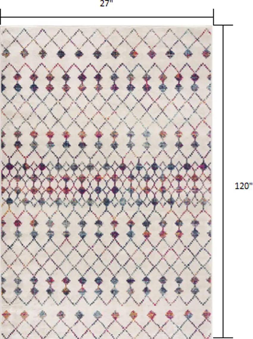 2' x 10' White Modern Geometric Grid Runner Rug Photo 3