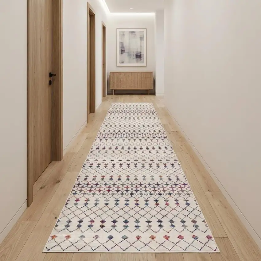15' Blue And Ivory Ikat Runner Rug Photo 1