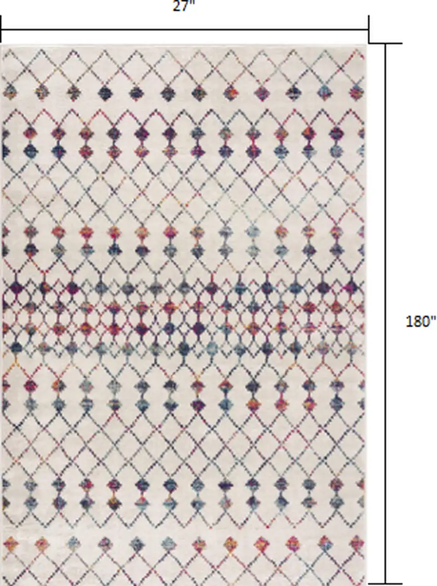 2' x 15' White Modern Geometric Grid Runner Rug Photo 3