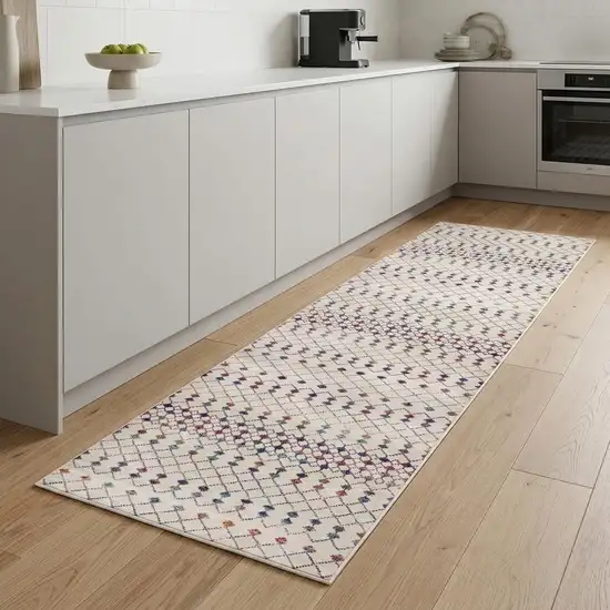 8' Blue And Ivory Ikat Runner Rug Photo 1