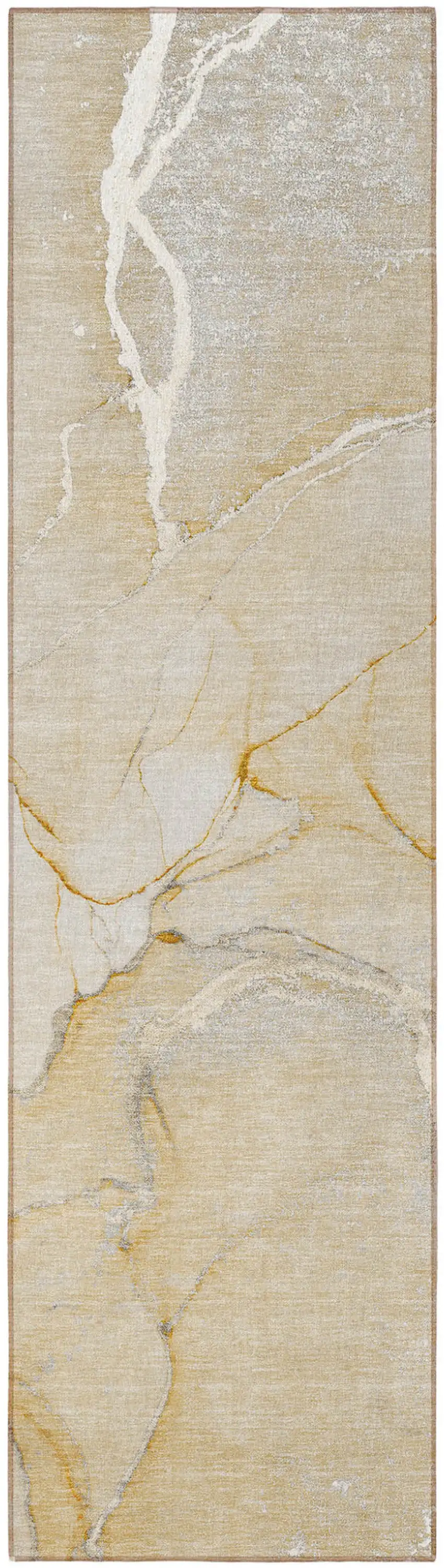 Beige Abstract Washable Indoor Outdoor Runner Rug Photo 4
