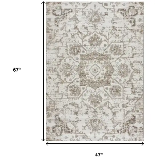 Cream Gray And Light Brown Medallion Area Rug Photo 3