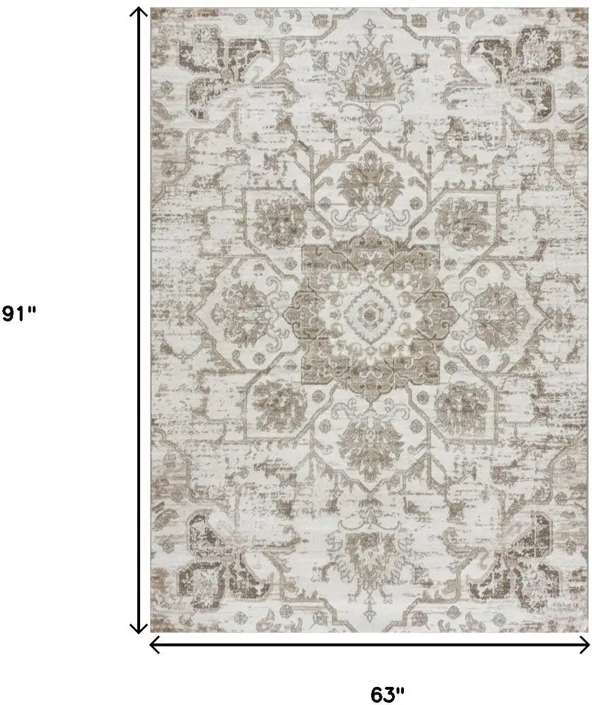 Cream Gray And Light Brown Medallion Area Rug Photo 3