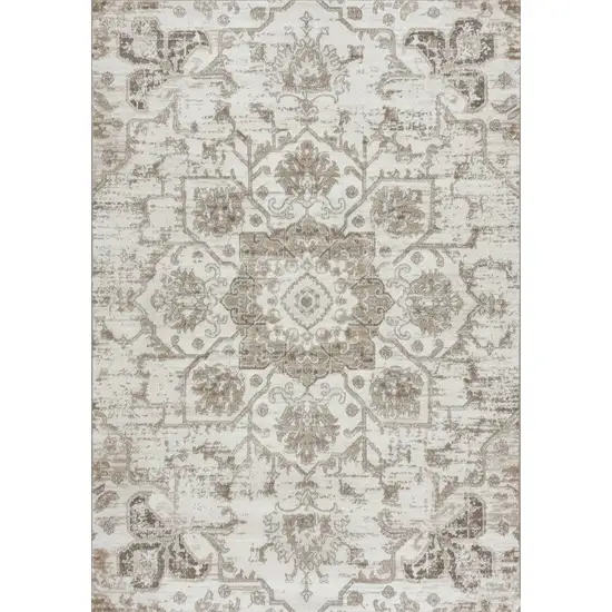 Cream Gray And Light Brown Medallion Area Rug Photo 2