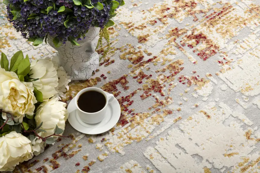 Abstract Beige and Gold Modern Area Rug Photo 9