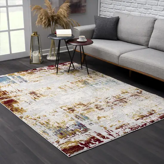 Abstract Beige and Gold Modern Area Rug Photo 2