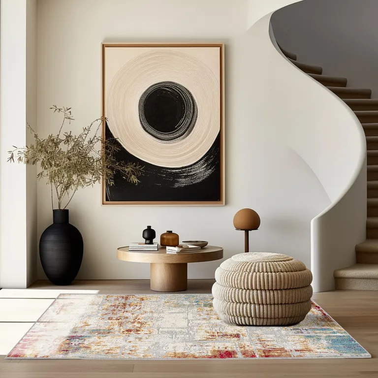 Abstract Beige and Gold Modern Area Rug Photo 5