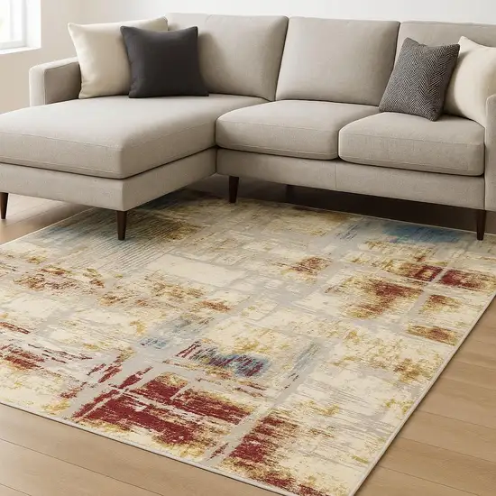 Abstract Beige And Gold Modern Area Rug Photo 1