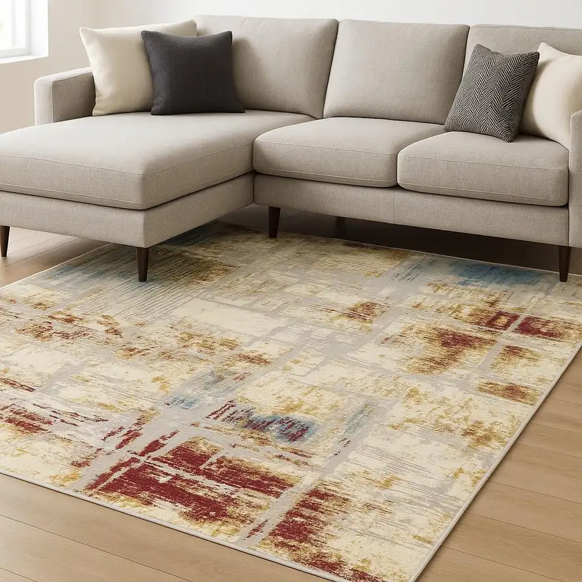 Abstract Beige And Gold Modern Area Rug Photo 1