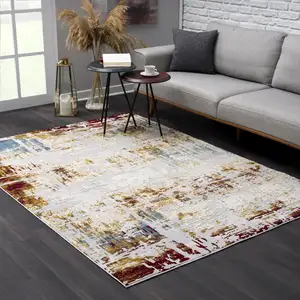 Photo of Abstract Beige and Gold Modern Area Rug