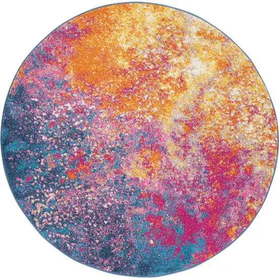 4' Blue And Orange Abstract Round Rug Photo 3