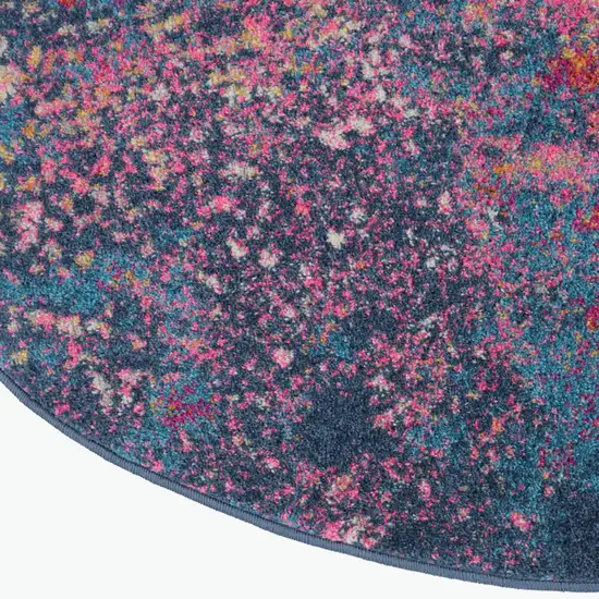 4' Blue And Orange Abstract Round Rug Photo 9