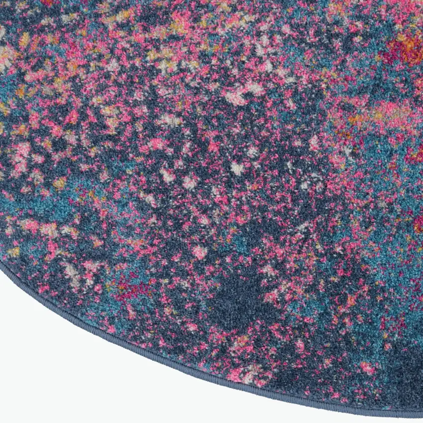 4' Blue And Orange Abstract Round Rug Photo 9