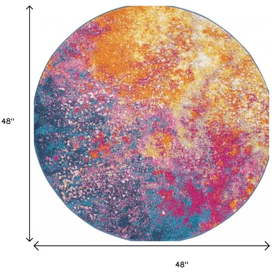 4' Blue And Orange Abstract Round Rug Photo 5