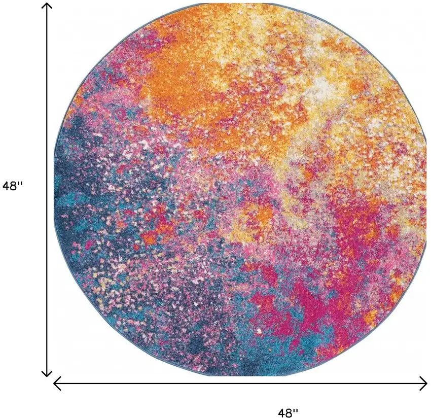 4' Blue And Orange Abstract Round Rug Photo 5