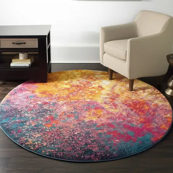 4' Blue And Orange Abstract Round Rug Photo 2