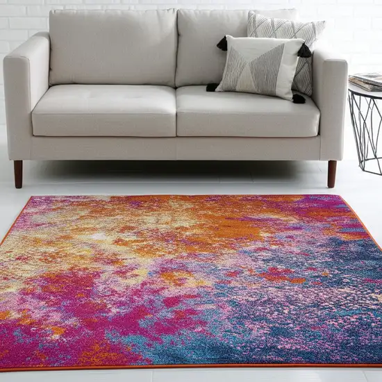 Blue And Orange Abstract Area Rug Photo 2
