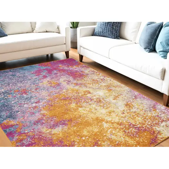 Blue And Orange Abstract Area Rug Photo 2