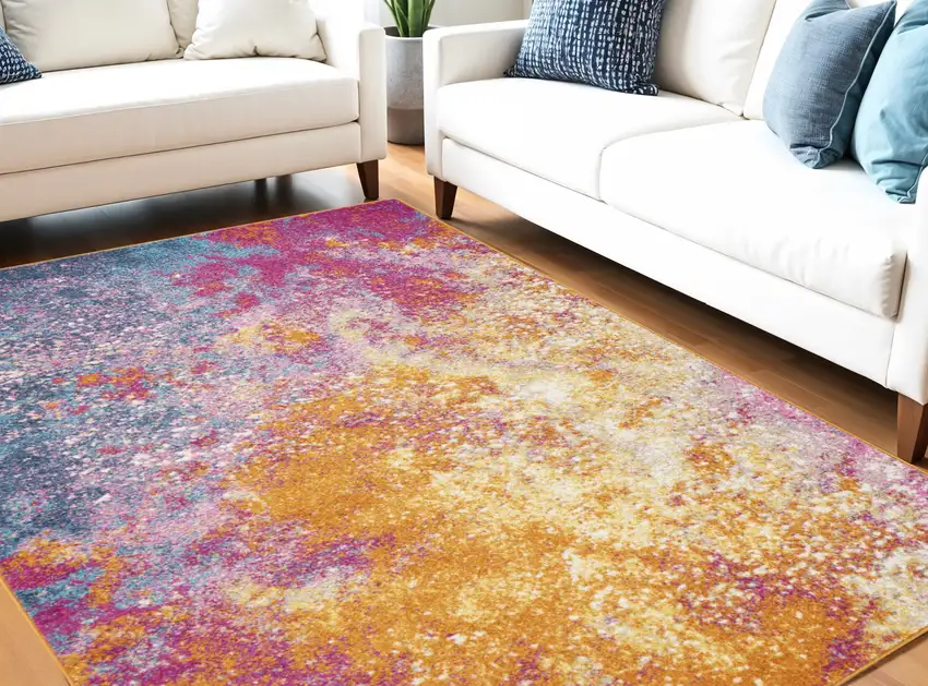 Blue And Orange Abstract Area Rug Photo 2