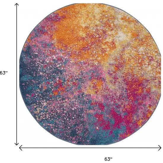 5' Blue And Orange Abstract Round Rug Photo 9