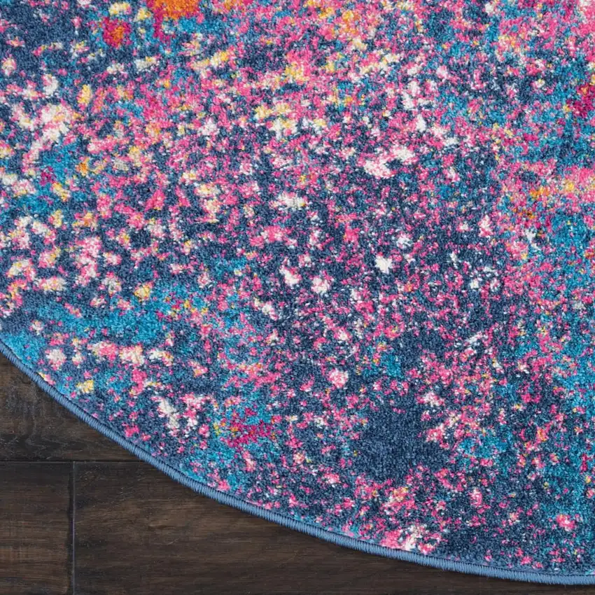 5' Blue And Orange Abstract Round Rug Photo 9