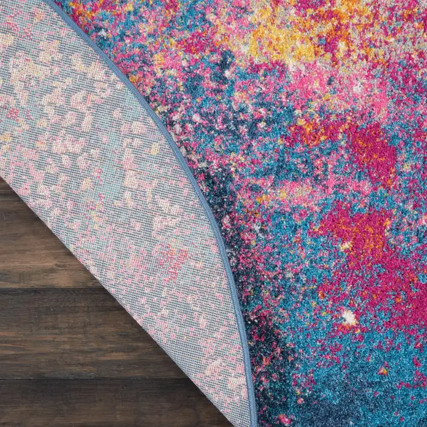 5' Blue And Orange Abstract Round Rug Photo 8