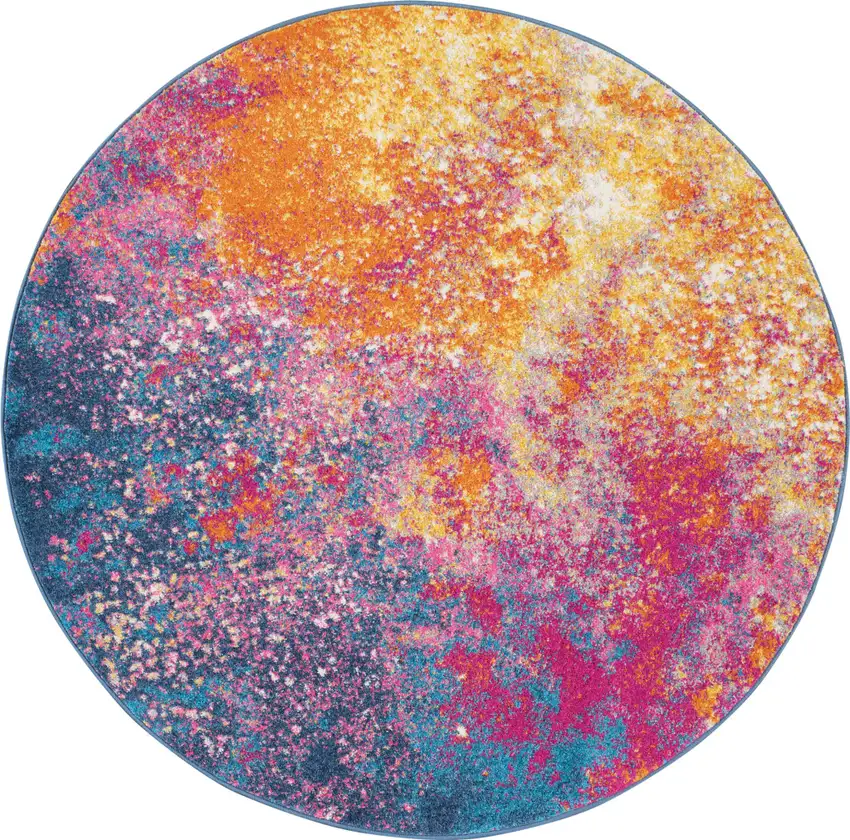 5' Blue And Orange Abstract Round Rug Photo 4