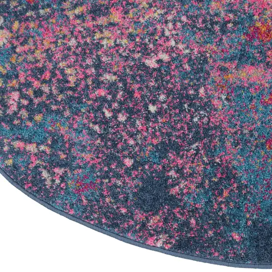 8' Blue And Orange Abstract Round Rug Photo 9