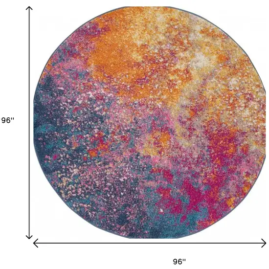 8' Blue And Orange Abstract Round Rug Photo 9