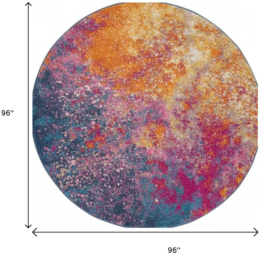 8' Blue And Orange Abstract Round Rug Photo 9