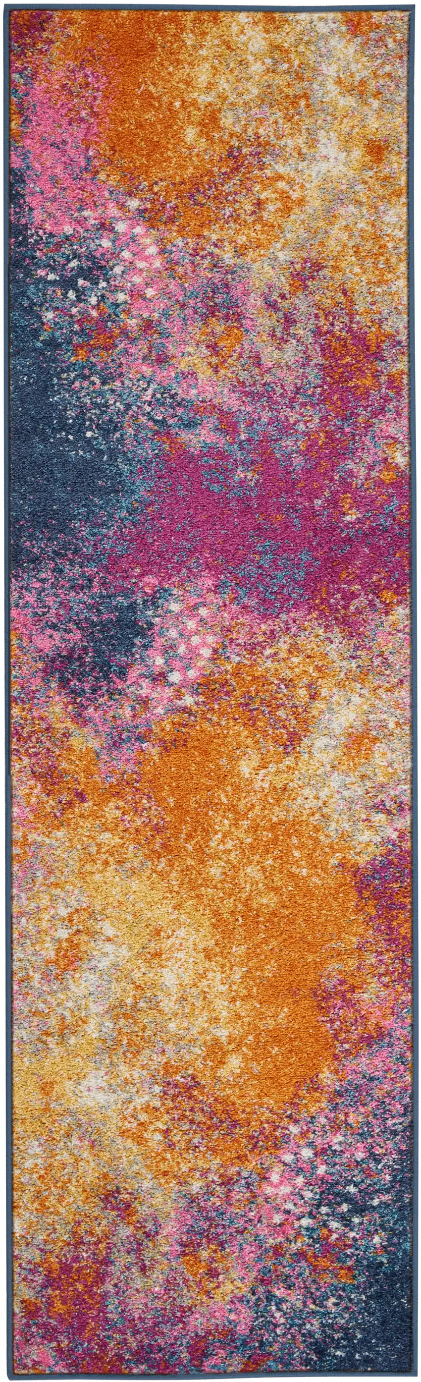 10' Blue And Orange Abstract Runner Rug Photo 8