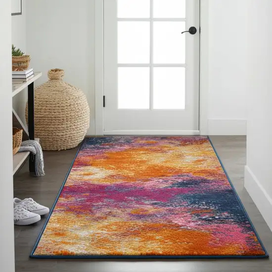 10' Blue And Orange Abstract Runner Rug Photo 2
