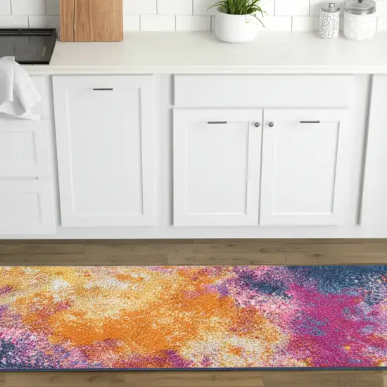 8' Blue And Orange Abstract Runner Rug Photo 2