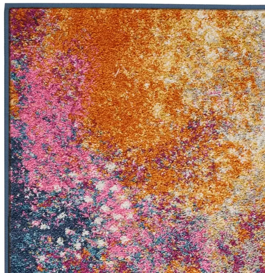 8' Blue And Orange Abstract Runner Rug Photo 4