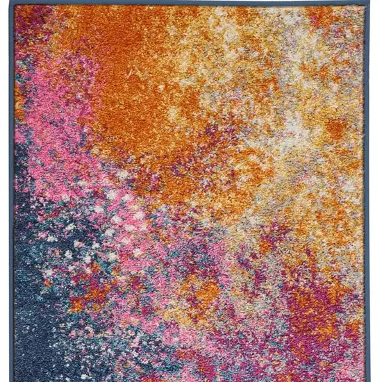 8' Blue And Orange Abstract Runner Rug Photo 1