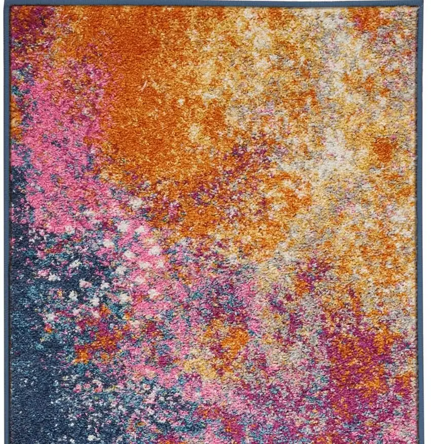 8' Blue And Orange Abstract Runner Rug Photo 1
