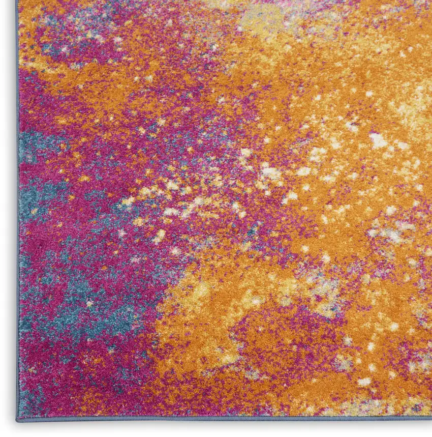 6' Blue And Orange Abstract Runner Rug Photo 8