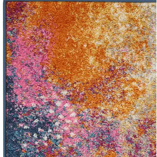 6' Blue And Orange Abstract Runner Rug Photo 4